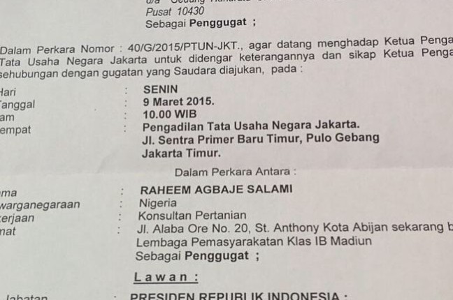 Bali ... Raheem Agbaje Salami, one of the Nigerians slated for execution in Indonesia, was granted a preliminary hearing in the State Administrate Court in Jakarta, challenging the president’s rejection of his clemency. Picture: Supplied Source: Supplied